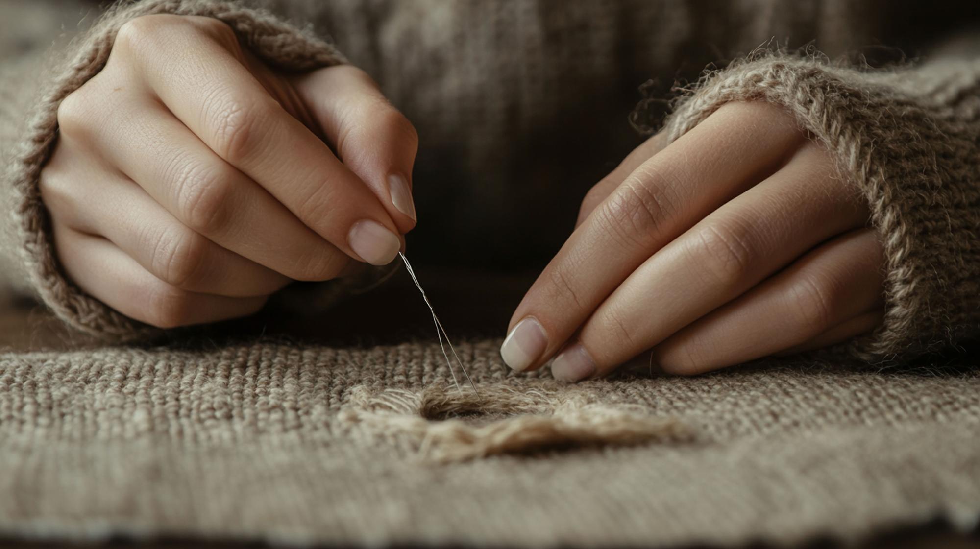 Rankų siuvinėjimo detalė ant lino